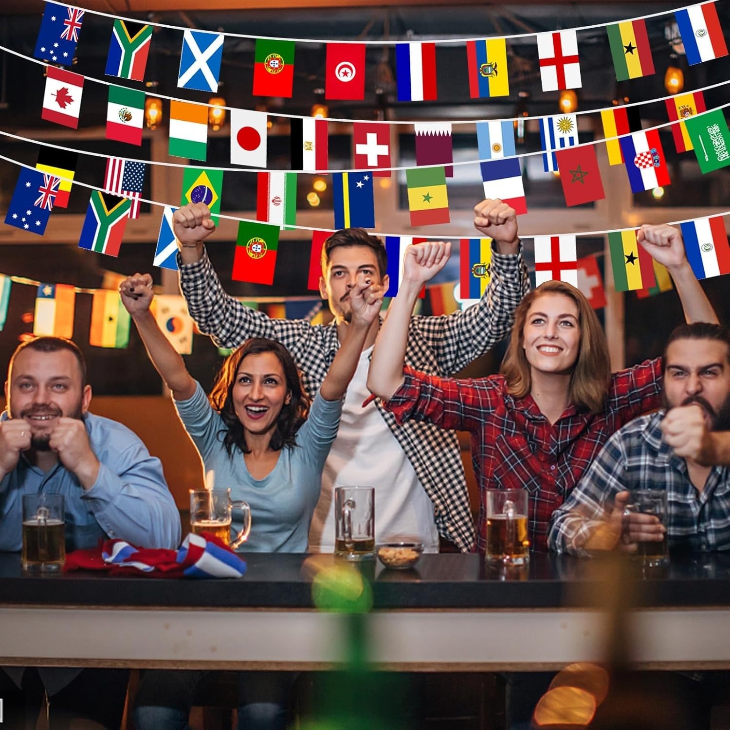 48 drapeaux décoratifs, décoration de banderole de drapeau de la coupe du monde de football (2 pièces, 14 x 21 cm - 15 m) - 4