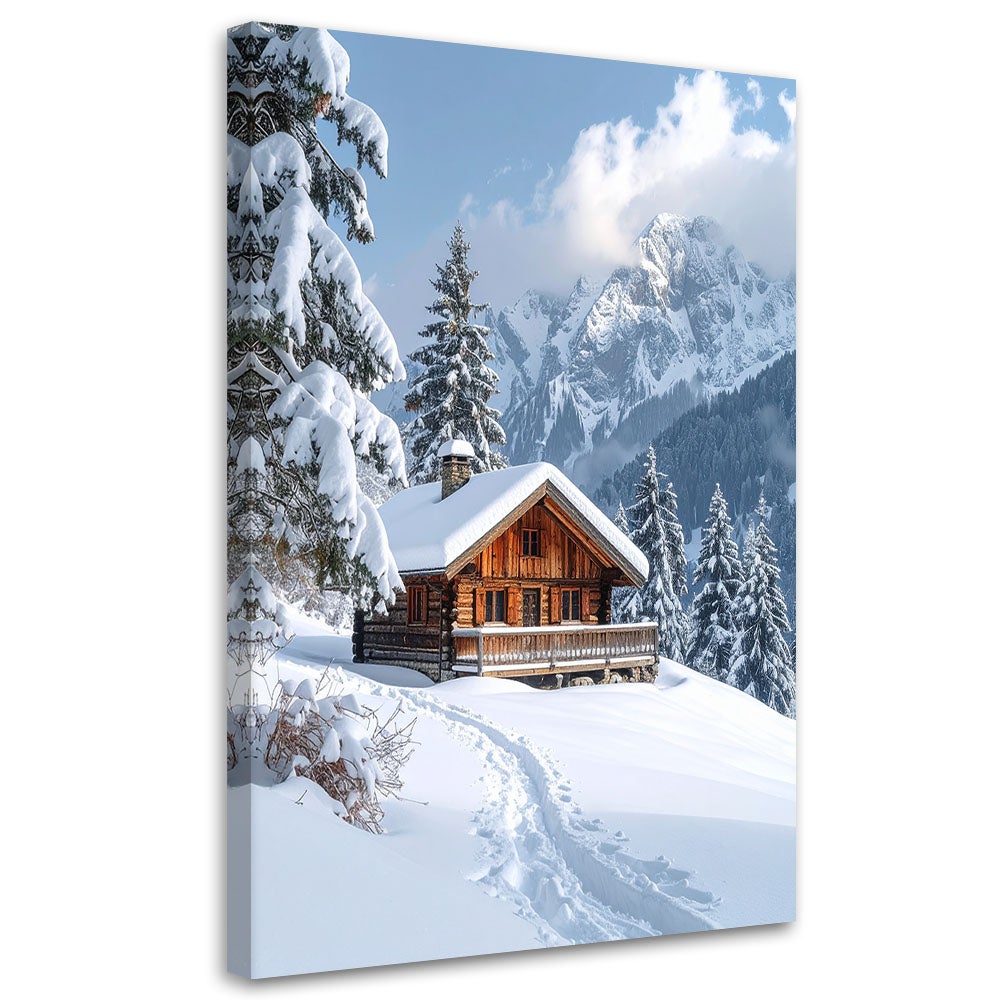 Obraz do salonu jadalni biura kuchni, Pejzaż zima górskie chaty las góry 80x120