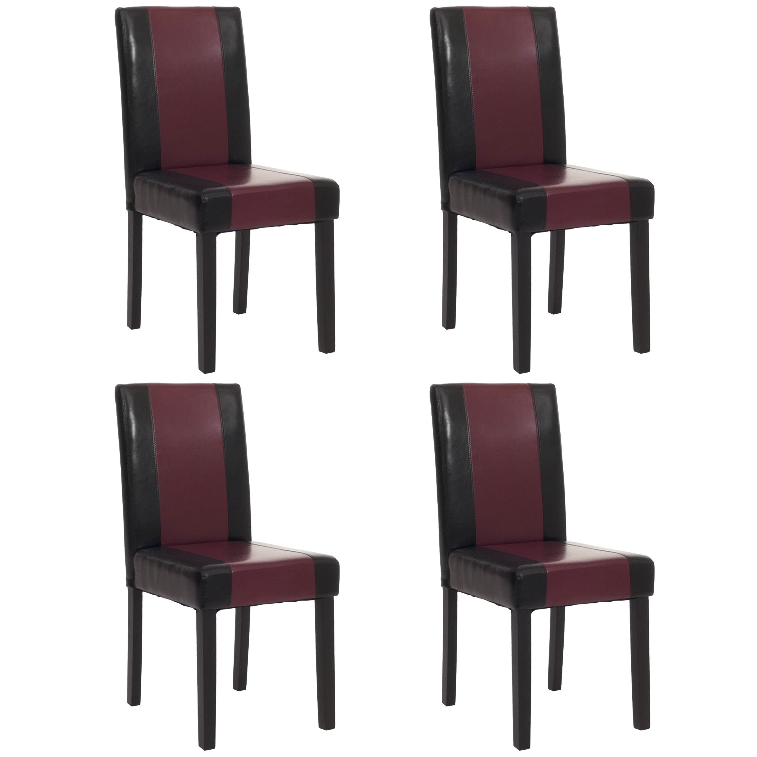 Zestaw 4 krzeseł do jadalni Krzesło kuchenne Littau ~ imitacja skóry, czarno-czerwony, ciemne nogi