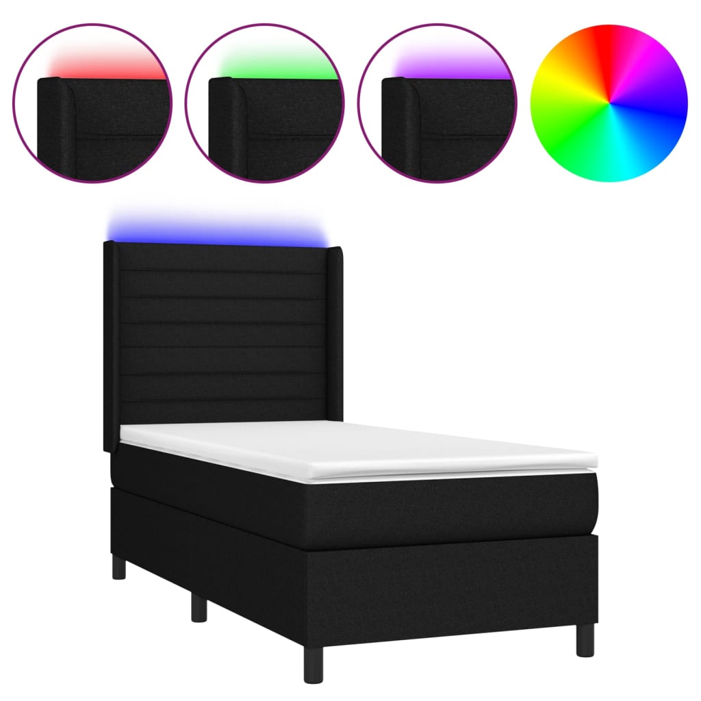 Sommier à lattes de lit matelas et LED Noir 90x200 cm Tissu vidaXL - 2