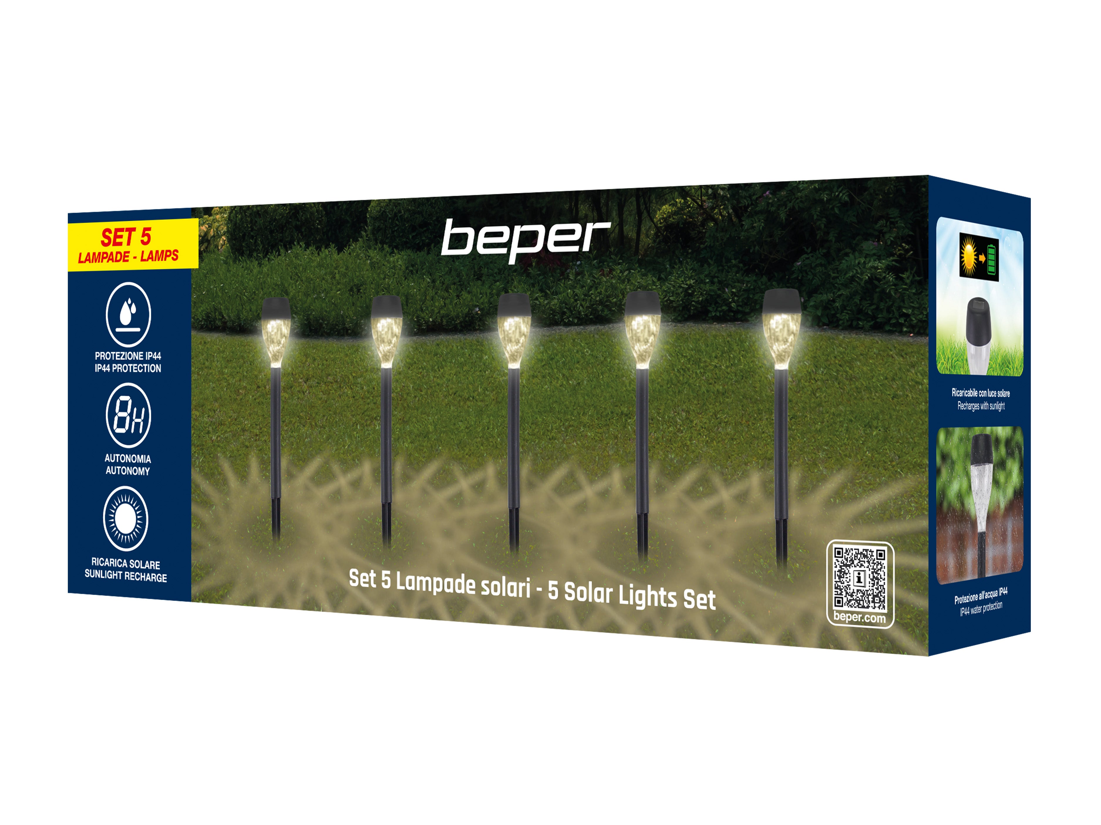 BEPER P207ILO050 Set 5 Luci Solari da Giardino, Lampade da Giardino e da Esterno con LED, Segnapassi da Esterno a Energia Solare, Picchetto, IP44 - 7