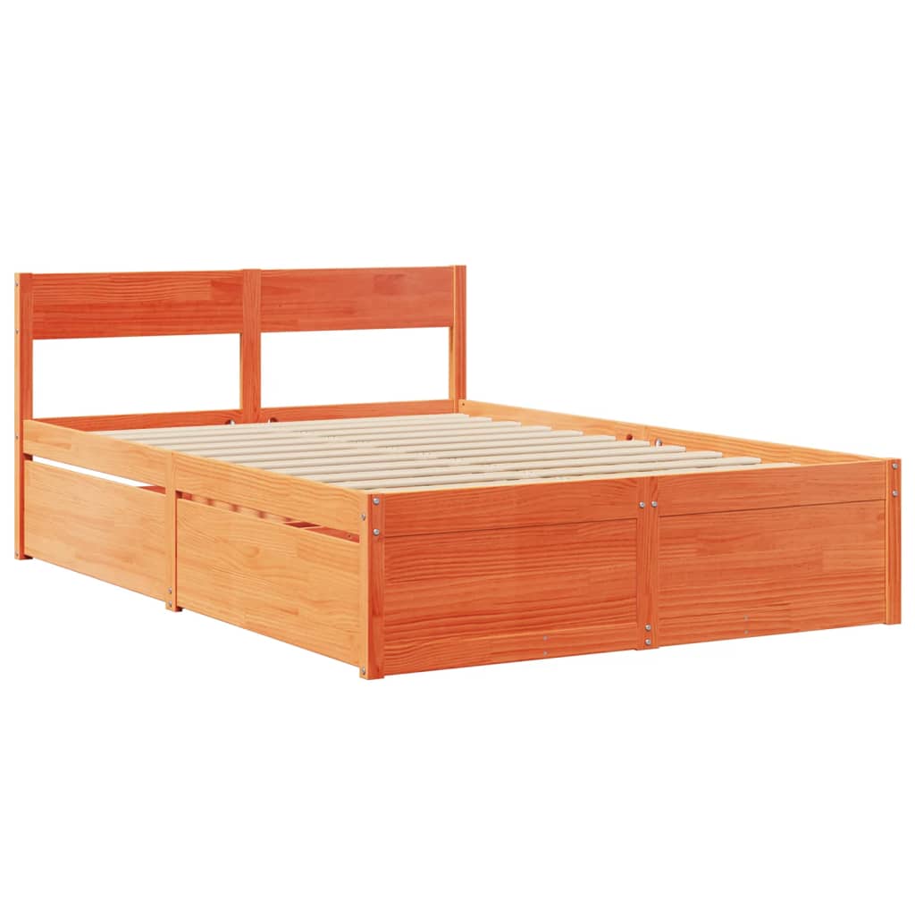 Lit avec tiroirs et matelas, bois massif de pin, cire marron, pour la chambre, 120 × 200 cm - 7