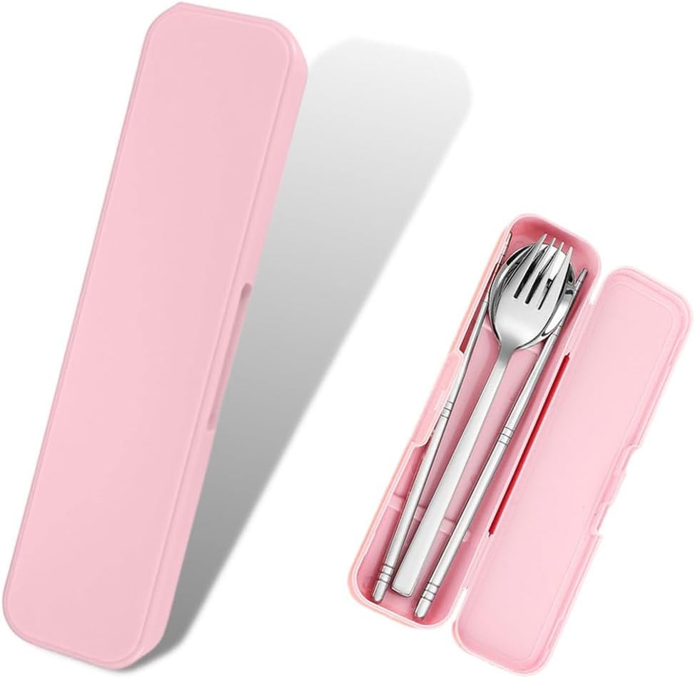 Set Posate Da Viaggio IDISON In Plastica Riutilizzabile – 3 Pezzi Con Custodia (Rosa), Per Picnic E Ufficio - 5