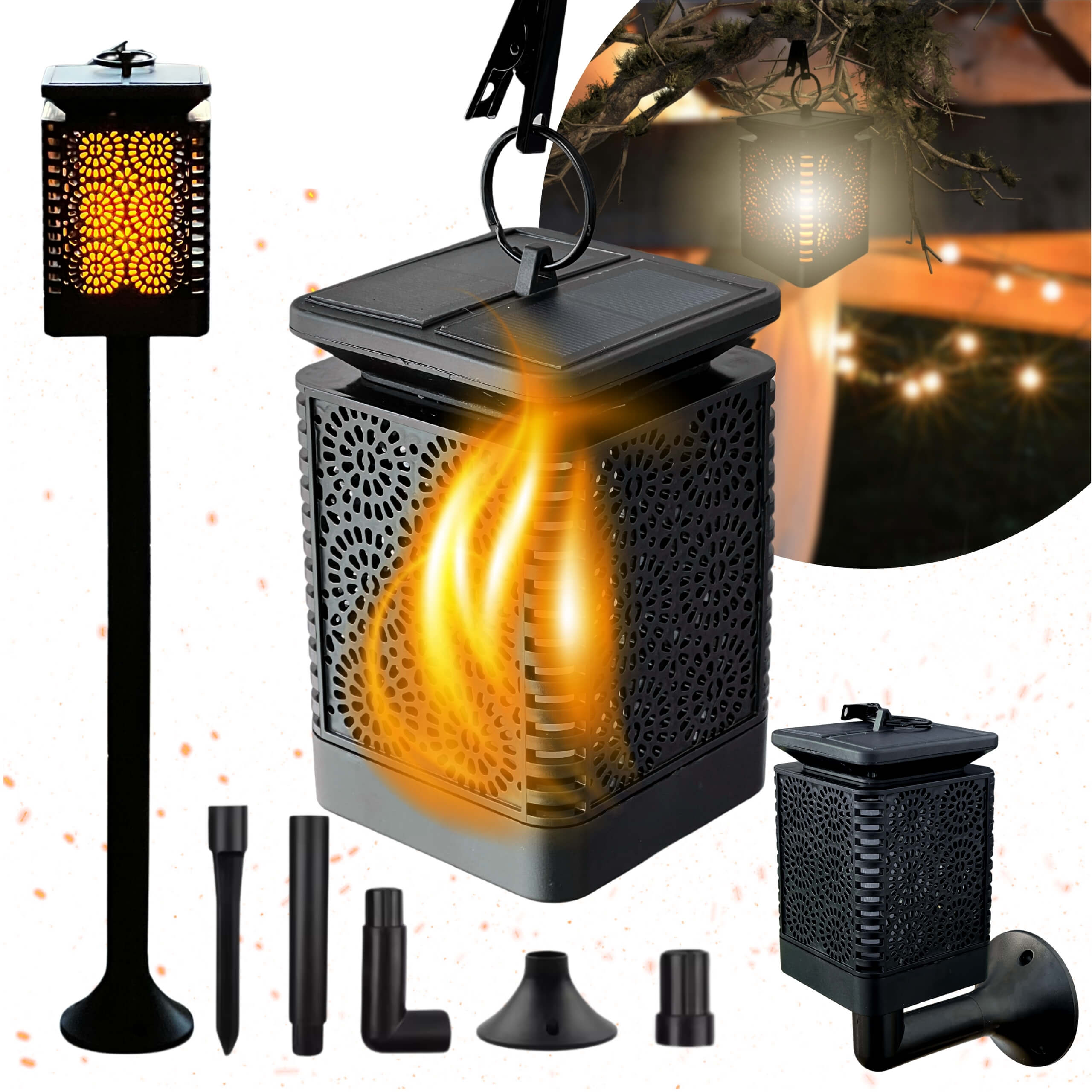 Lampa Solarna 3w1 Ogrodowa LED, Lampion, Pochodnia Efekt Płomienia Latarnia