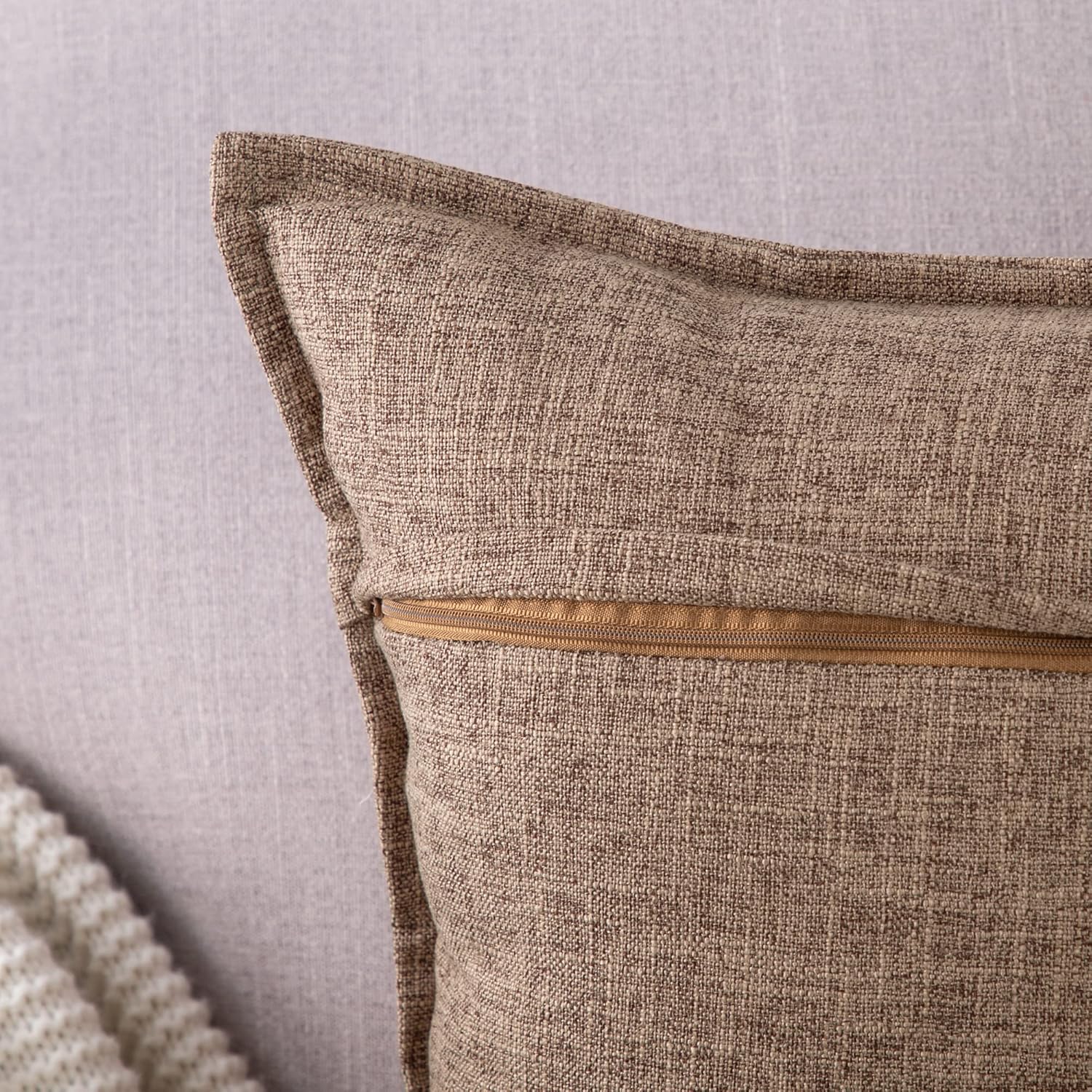 Lot de 2 Housses de Coussin Doux Lin Décoratif Coussin Couvre Style De Luxe pour canapé Chambre Marron Clair 40x40 cm - 3
