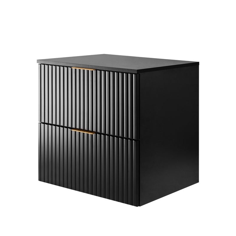 Szafka pod umywalkę z blatem FLOW 60 cm czarna 2 kolory uchwytów w zestawie ryflowane fronty