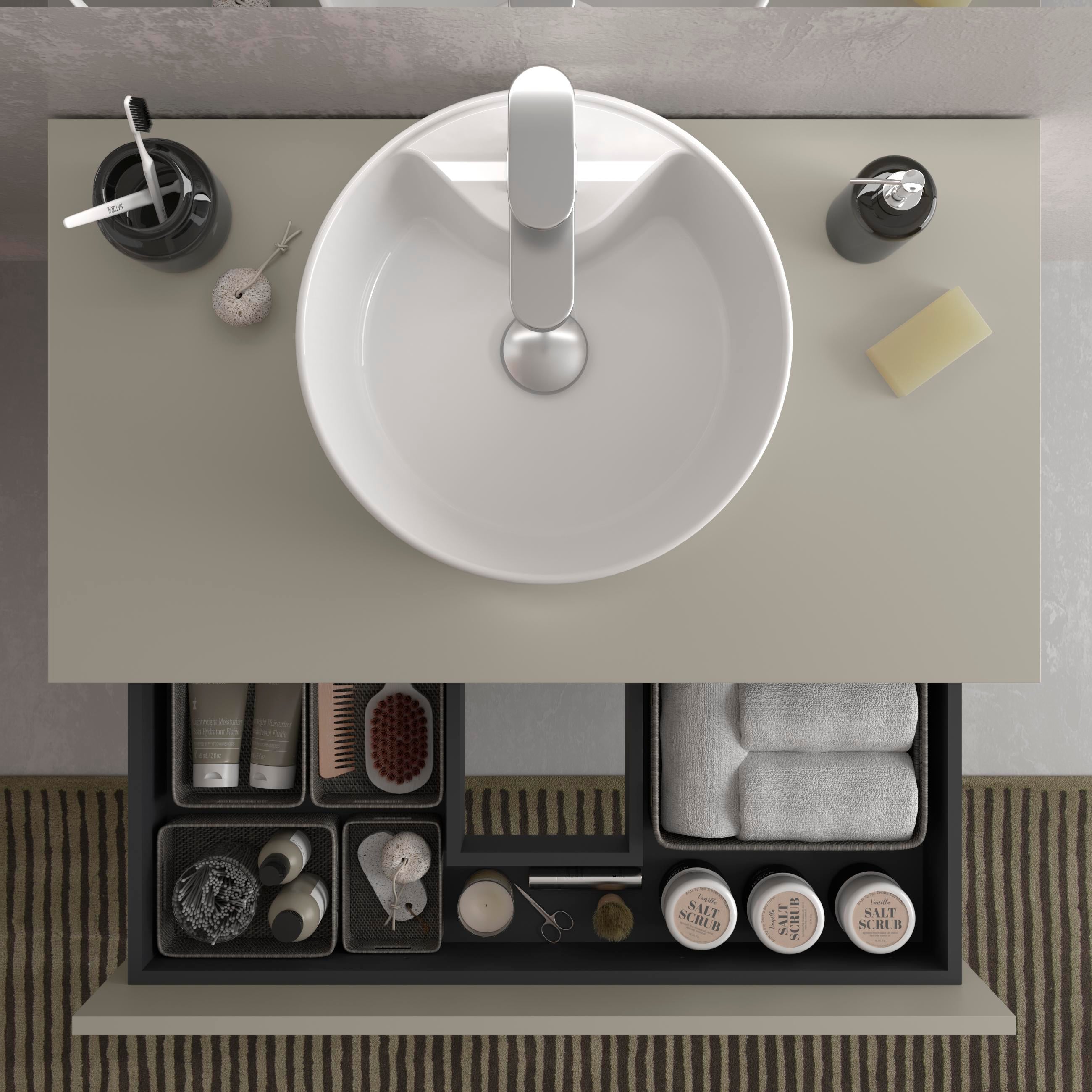 Meuble de salle de bain BEQUIA Gris mat 120cm 4 tiroirs Vasque à poser 2 vasques Porcelaine - 4