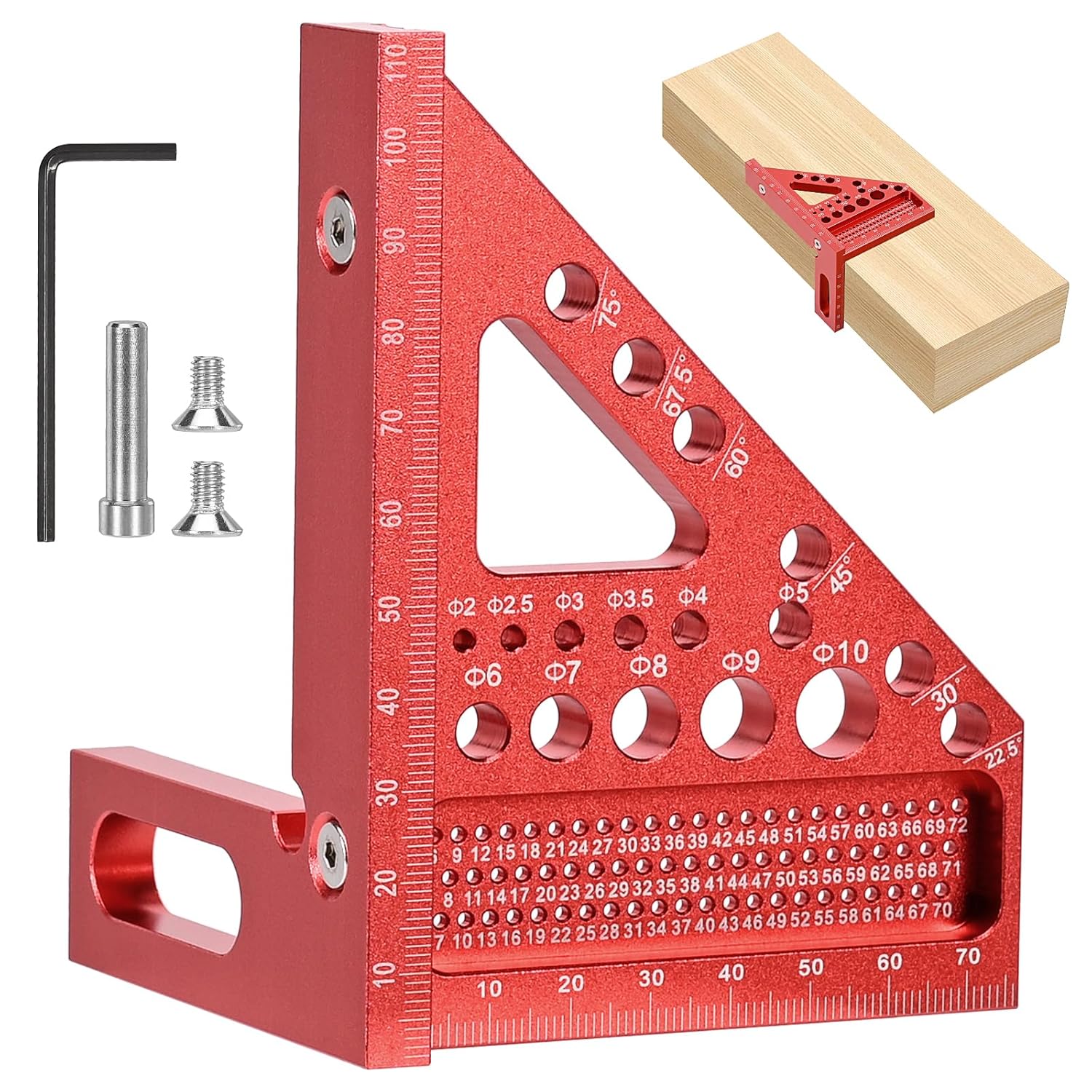 Linijka 3D Bevel, precyzyjne narzędzie pomiarowe ze stopu aluminium o zakresie od 22,5 do 90 stopni, narzędzie do śledzenia, szablon do wiercenia kołk
