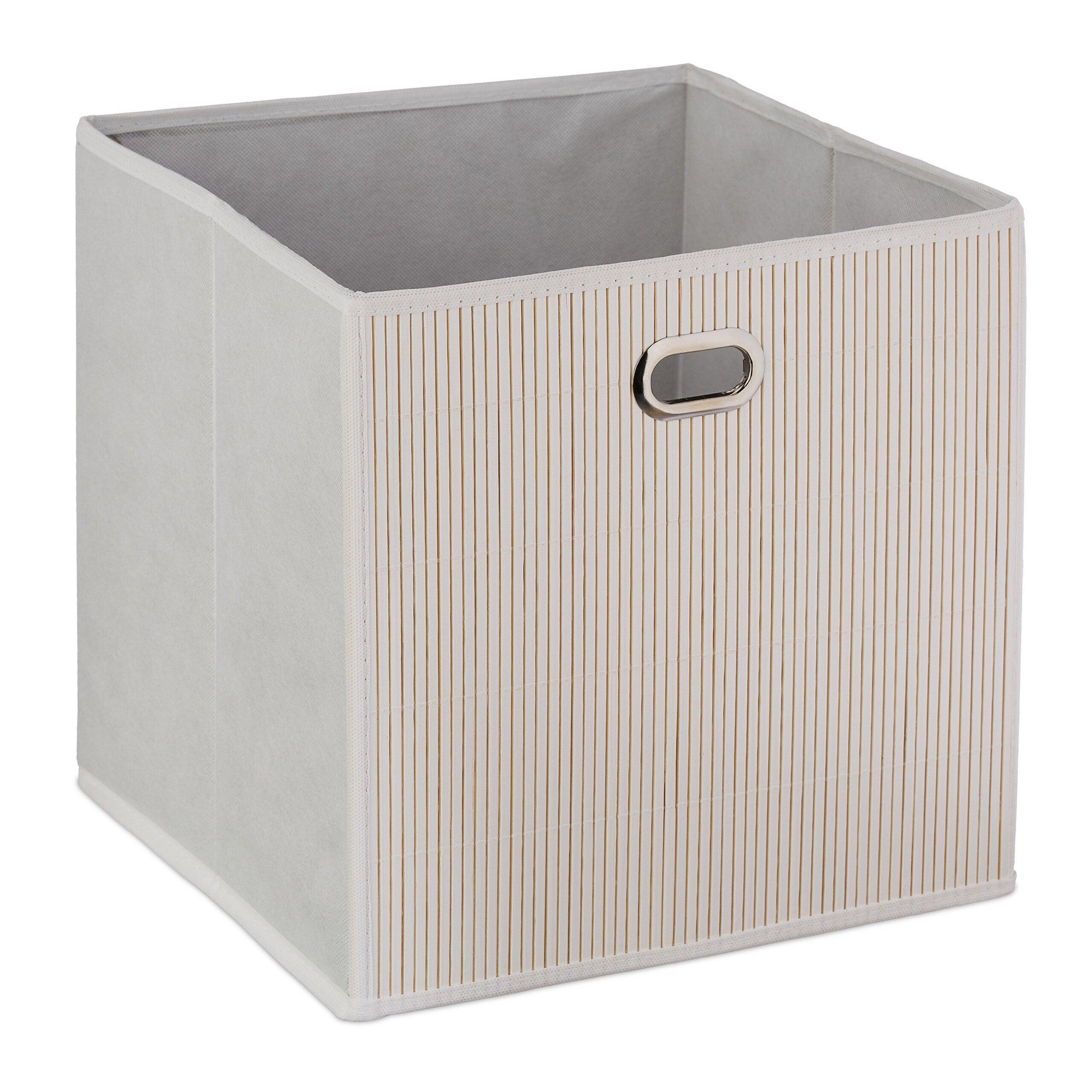 5x Contenitore Portaoggetti in Bambù, Scatola da Bagno Quadrato, HLP 31 x 31 x 31 cm, Pieghevole, Bianco - 9