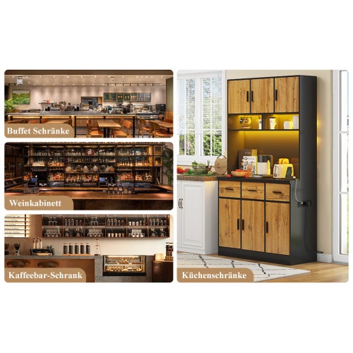 Buffet multifonctionnel 100x40x180cm avec éclairage LED avec télécommande, tiroirs, étagères réglables, idéal pour les cuisines et les salles à manger - 5