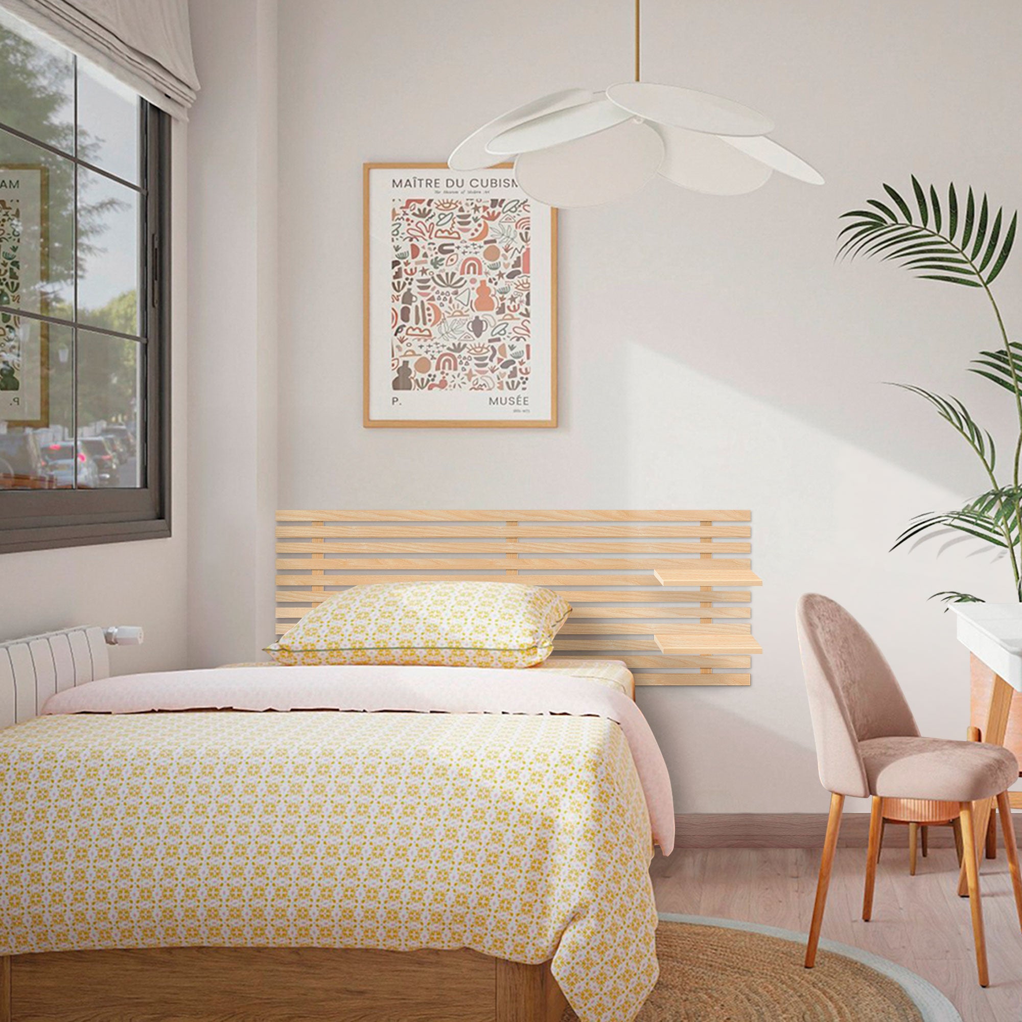 DHOME Testiera con ripiani in legno riciclato DM Letto sospeso a parete in stile pallet giapponese Vintage (Legno naturale, 160 cm) - 6