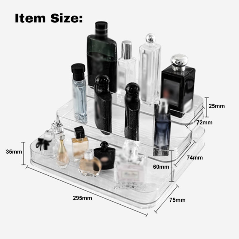 Présentoir à parfums à trois niveaux en acrylique transparent, coiffeuse de bureau, étagère de présentation de cosmétiques de luxe（2PCS） - 4