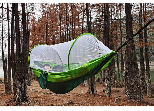 Camping Hammock With Mosquito Net - 300kg Capacity Parachute Nylon Double Hammock 290x140cm Complete Set