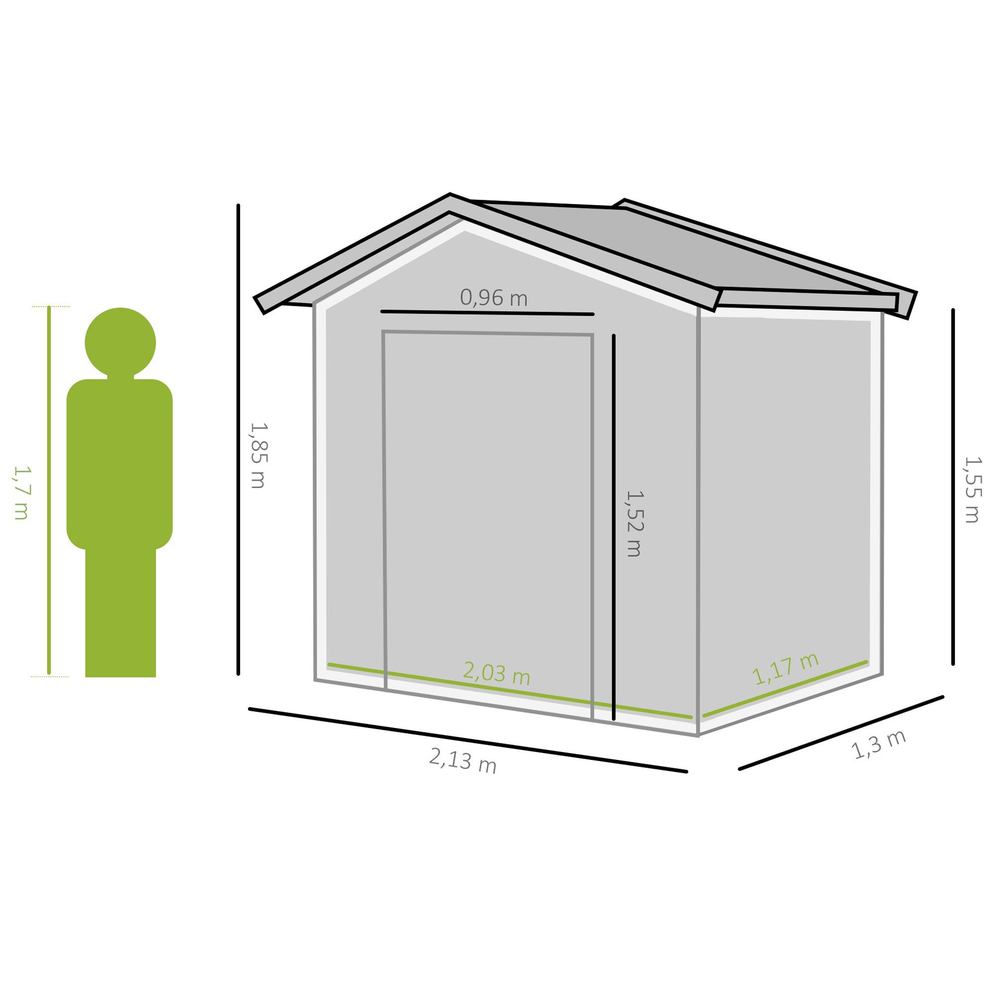 Caseta de jardín con 2 puertas correderas Outsunny 213x130x185cm Caqui - 3