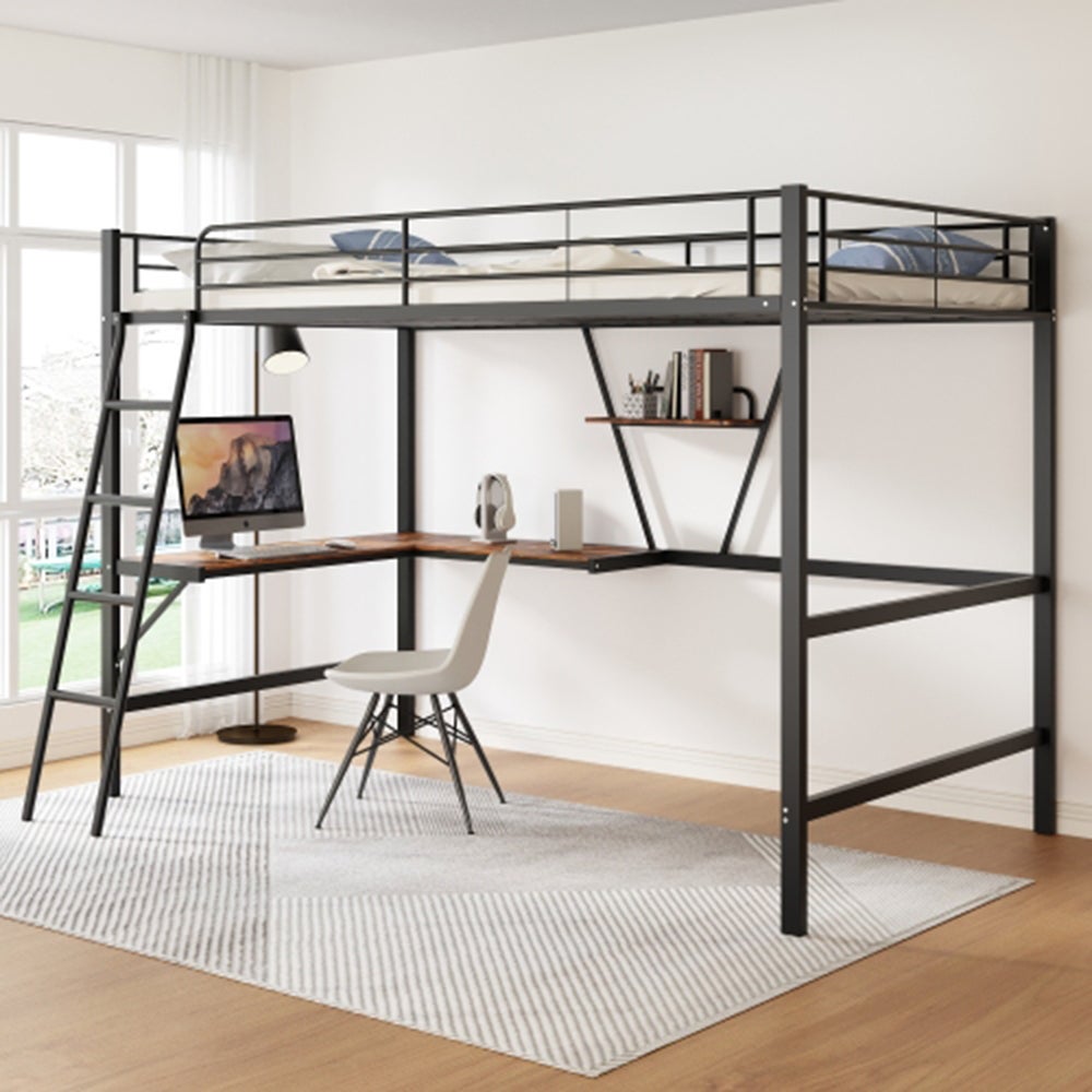 Lits superposés Lit jeune 90x200cm Lit en métal avec bureau en L et une ...