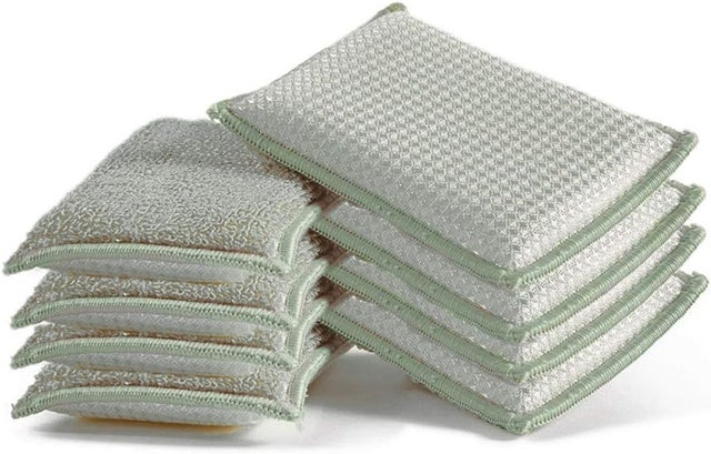 6 esponjas antibacterianas (verdes) para fregar, almohadillas de microfibra, cepillo inodoro, ideal para sartenes antiadherentes, ollas y sartenes con