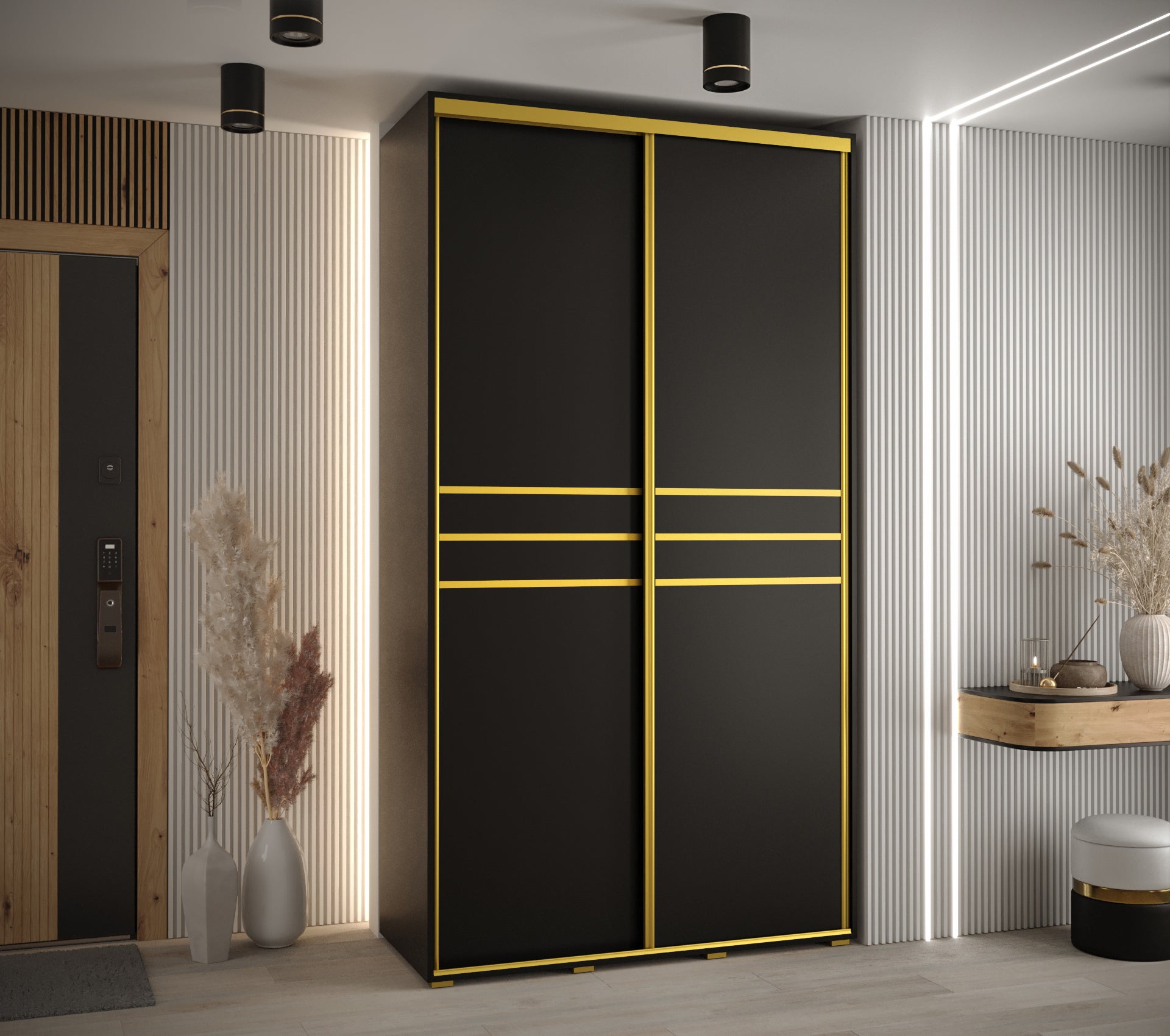 Szafa przesuwna wysoka Davos 10 130 x 60 x 235,2 cm czarny + czarny + u. złoty - Abiks Meble - 2