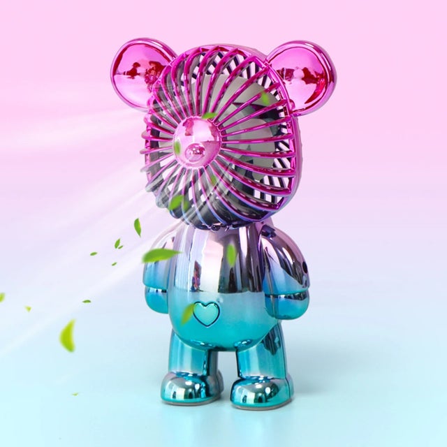 Mini ventilateur portable en forme d'ours mignon avec 3 vitesses, petit ventilateur sans fil rechargeable alimenté par batterie personnel pour voyage