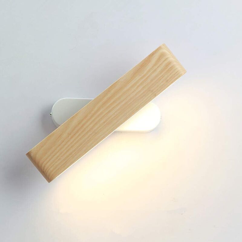 Kinkiet LED, wewnętrzny kinkiet drewniany obrotowy o 360° Lampa ścienna LED do salonu sypialni klatki schodowej korytarza, biała ciepła barwa (28cm)