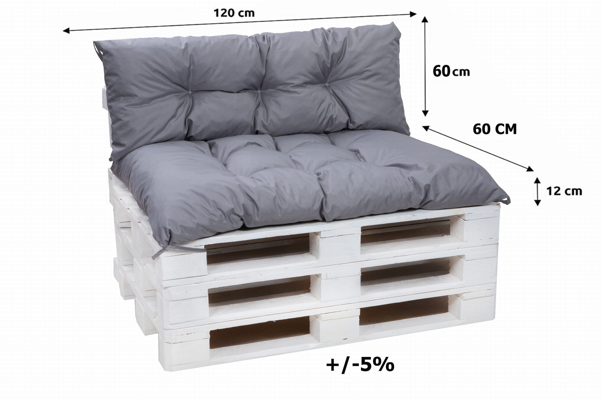Poduszka ogrodowa na paletę 120x60x60cm poduszka na meble ogrodowe jasna szara, poduszka na balkon taras, poducha ogrodowa na meble z palet - 2