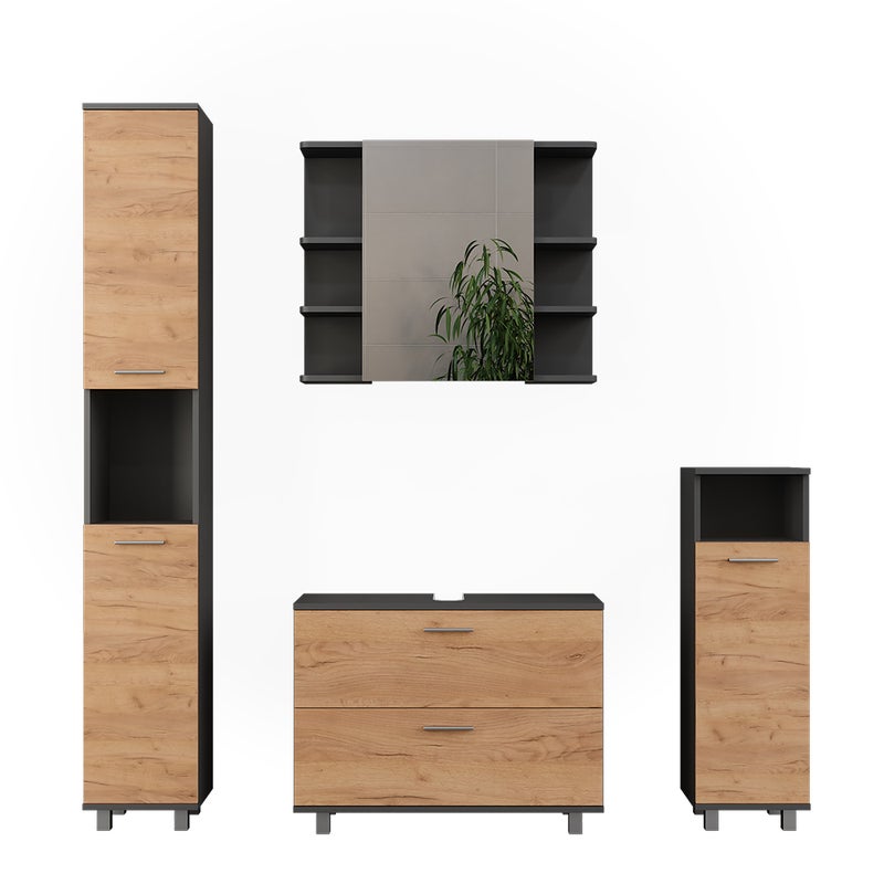 Vicco Zestaw mebli łazienkowych Ilias, Złoty dąb power/antracyt, 4 części