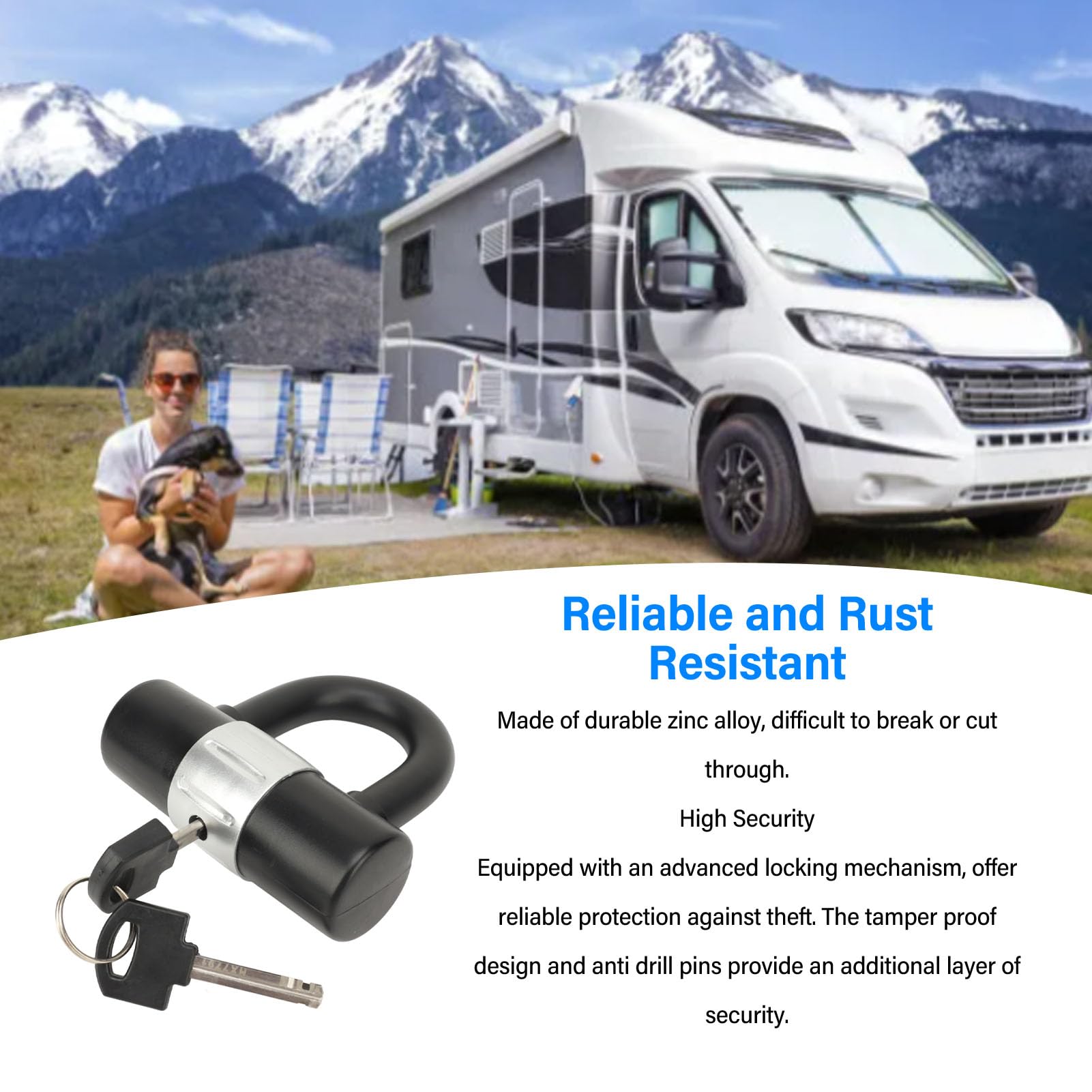Lucchetto a U in lega di zinco antifurto portatile con chiavi per camper, camion, rimorchi, auto, ingegneria - 3