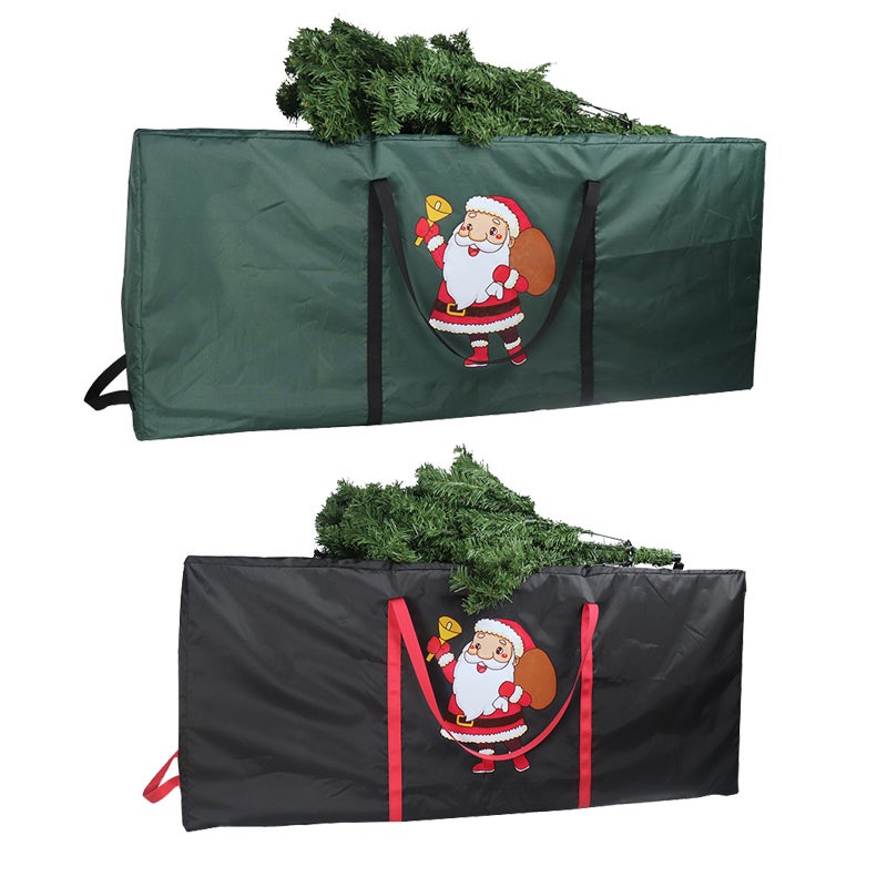 Torba do przechowywania choinki, chroniąca przed kurzem, 2 sztuki, jednostronny nadruk świętego mikołaja, zielony + czarny, 122x38x51cm