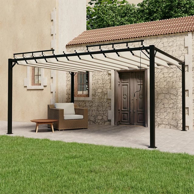 Gazebo con tetto a lamelle 3x4 mt Tessuto Crema e alluminio