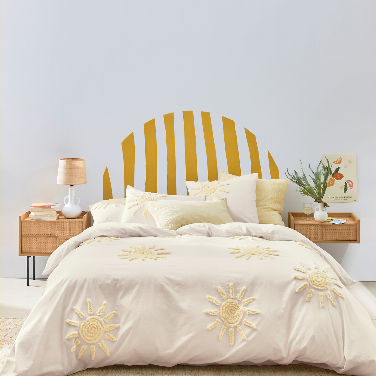 Housse de couette en coton tufté, Melenaos - Blanc/jaune - 240 x 220 cm - 2