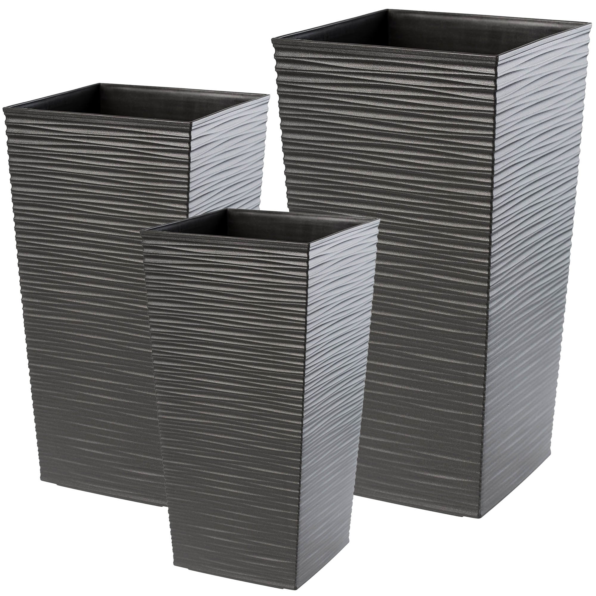 ZESTAW 3szt DONICZKA DONICA OGRODOWA + WKŁAD WYSOKA DUŻA GRAFIT 37+47+57 cm