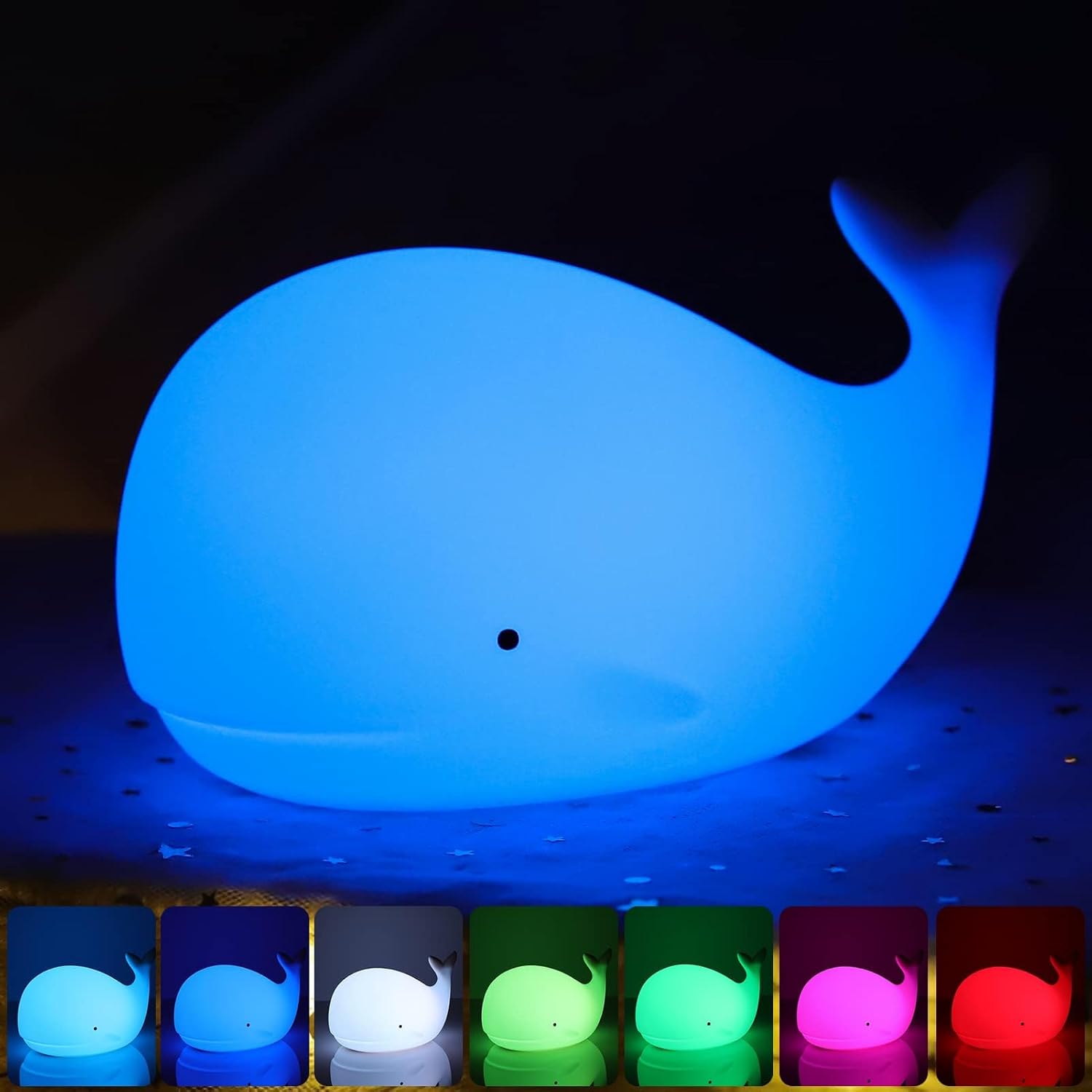Piękna lampka nocna w kształcie wieloryba, ładowana przez USB, z siedmioma zmieniającymi się kolorami, idealna na urodziny, Halloween i Boże Narodzen - 4