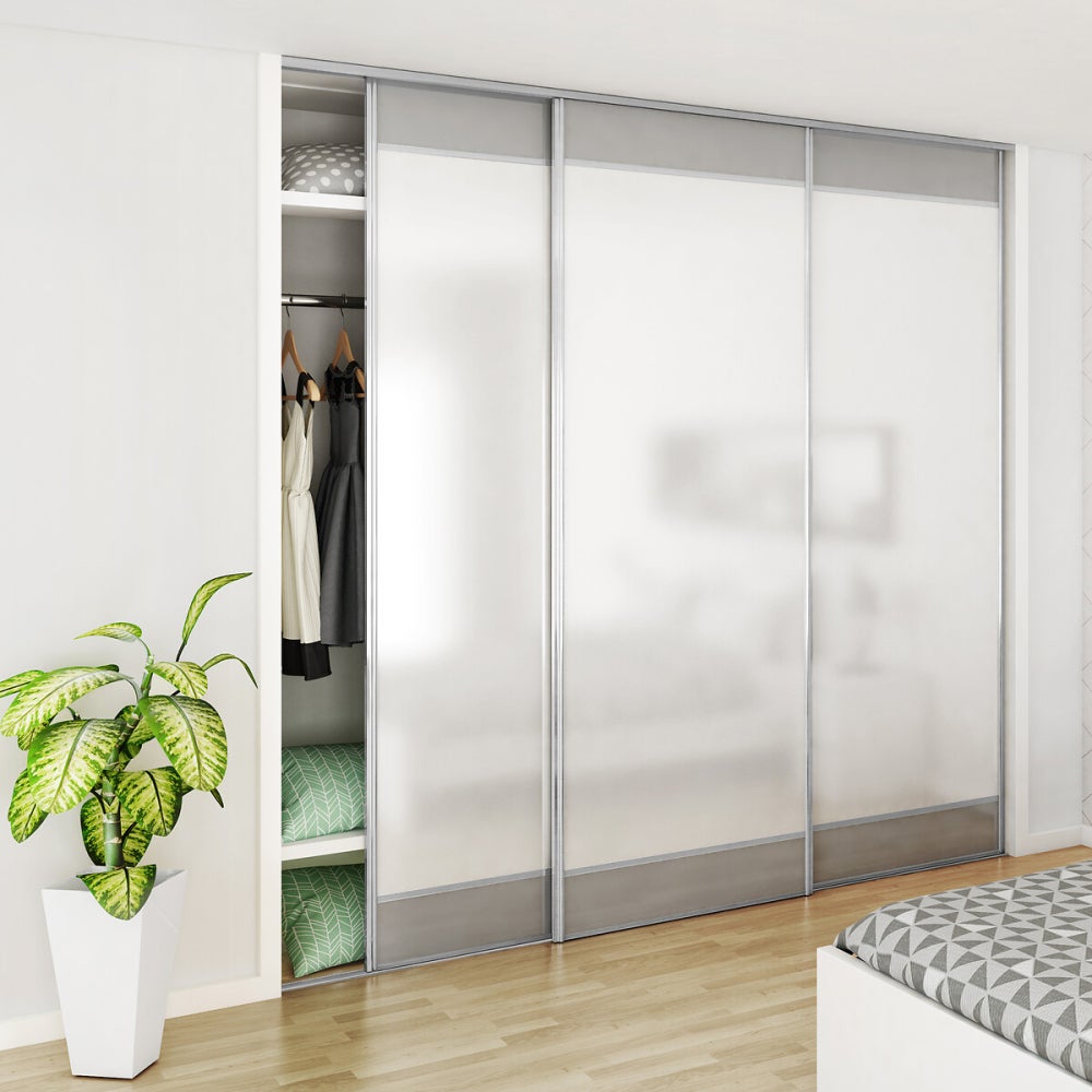 Kit SLID'UP 220 aluminium anodisé naturel pour 3 portes de placard coulissantes 18 mm - rail 2,7 m - 70 kg - 2