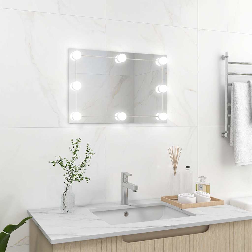 Vidaxl Espejo De Pared Con Luces Led Rectangular De Vidrio Plateado/Blanco , Leroy Merlin