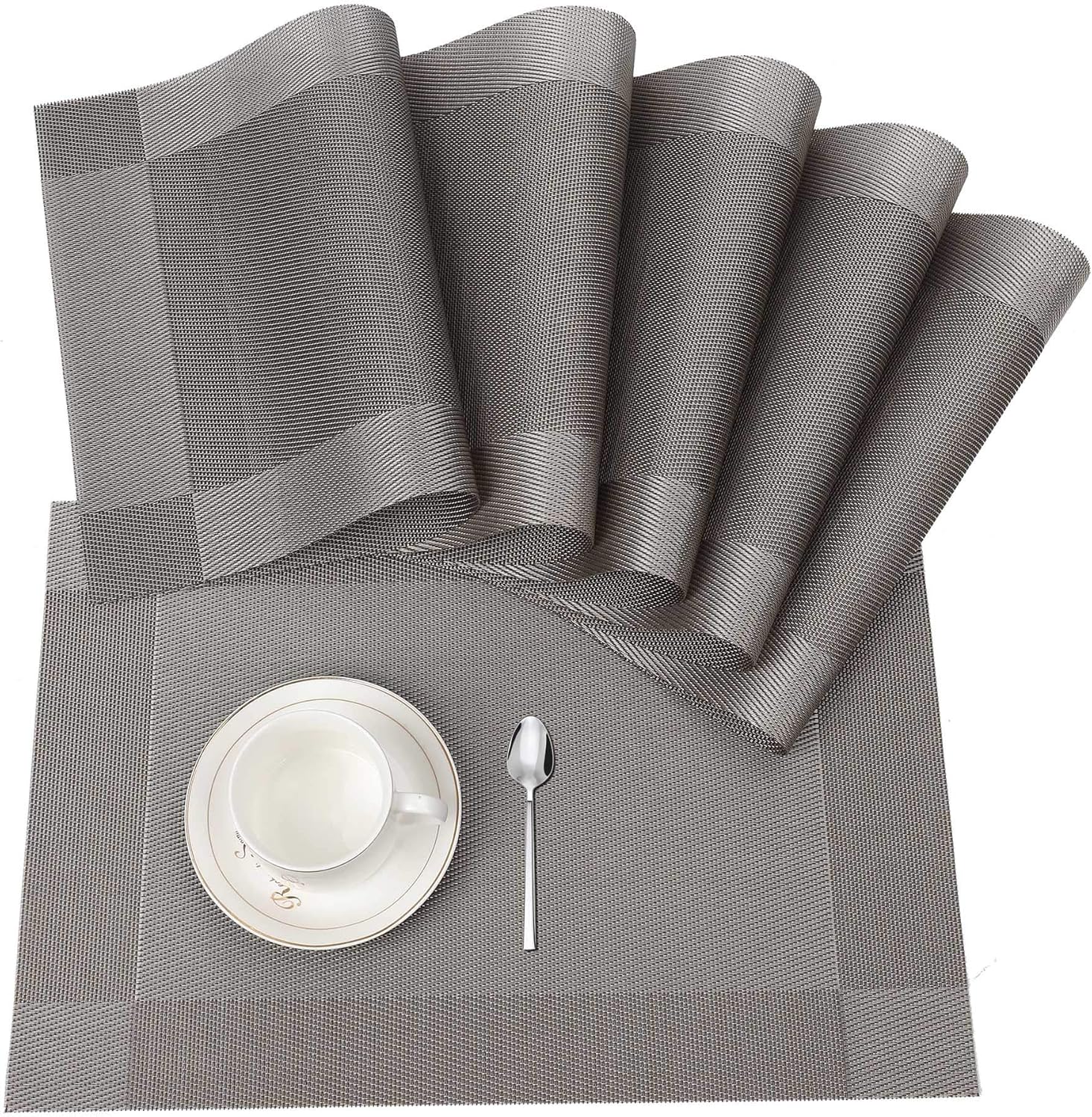 LEMROE Lot de 6 Sets de Table lavables PVC Antidérapant , 30 x 45 cm - Gris - 2