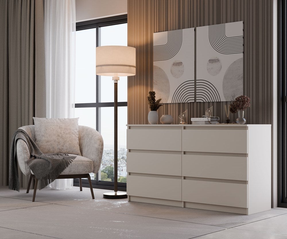 Komoda: 6 szuflad, kaszmir, 40 x 75 x 140 cm - 2