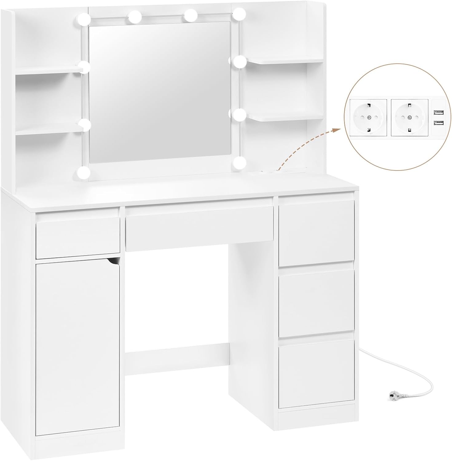 Coiffeuse avec miroir Blanc H. 140 x l. 110 x P. 40 cm - 9