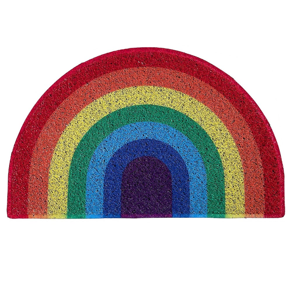 Tęczowa wycieraczka o wymiarach 40 x 60 cm, idealna na prezent na parapetówkę. Zatrzymuje brud i jest odporna na zużycie, tworząc nowoczesny, minimal