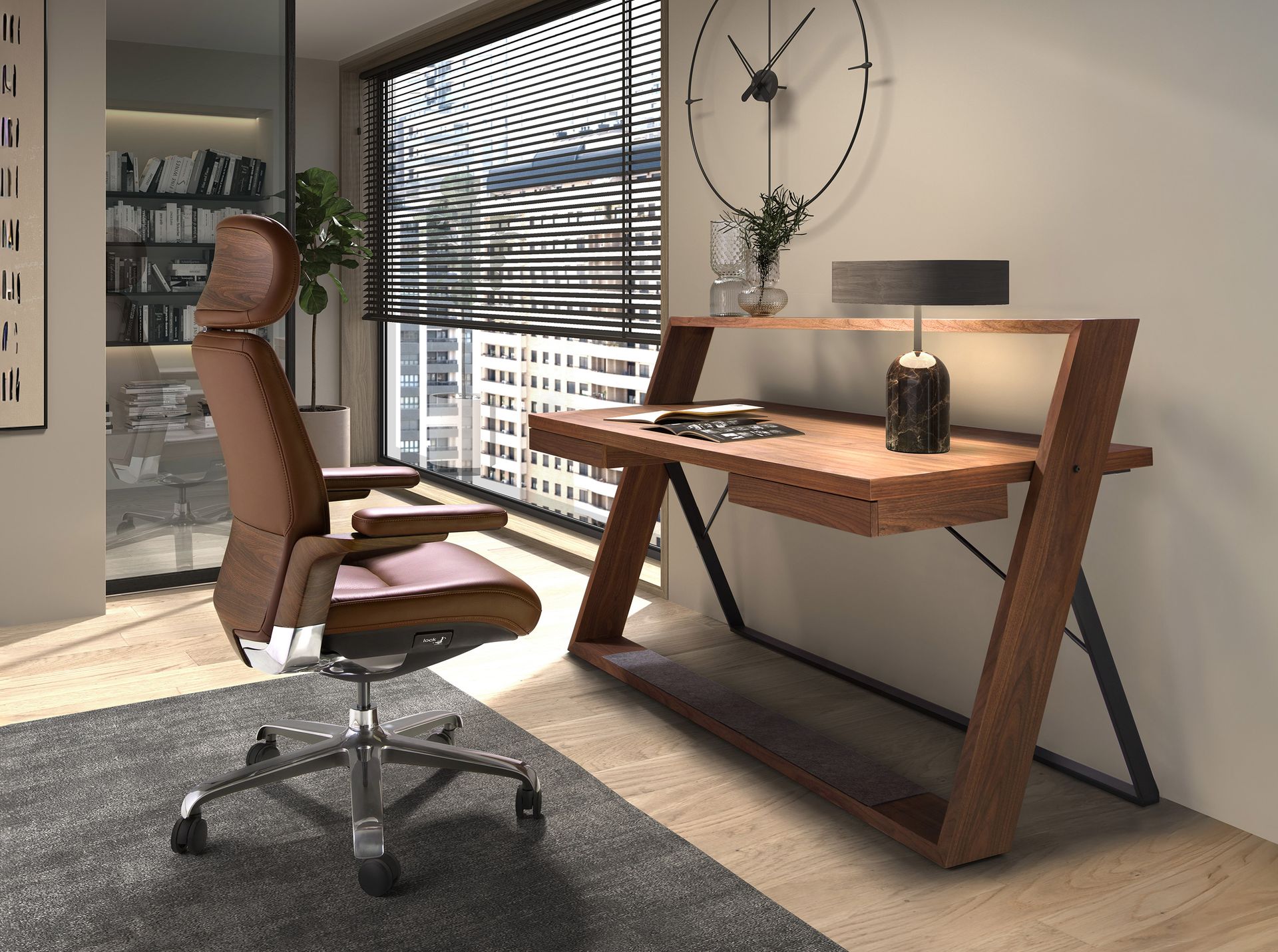 Silla oficina giratoria polipiel marrón 74 x 70 x 118 - 4