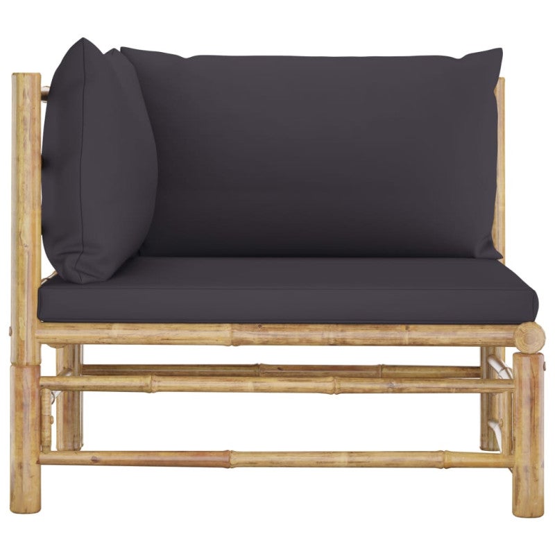 Canapé d angle de jardin avec coussins gris foncé Bambou - 2