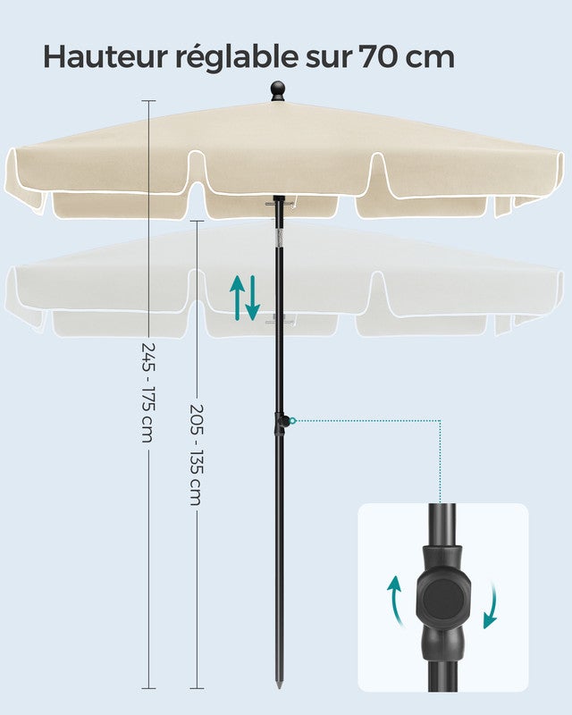 Parasol 230 x 150 cm, Protection Solaire UPF 50+, Inclinable sur 30° dans les 2 sens, Hauteur Réglable, avec Sac de Transport, sans Base, Beige - 4