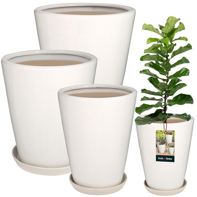 Zestaw 3 szt doniczka donica biała ceramiczna szkliwiona na kwiaty rośliny - KOTARBAU
