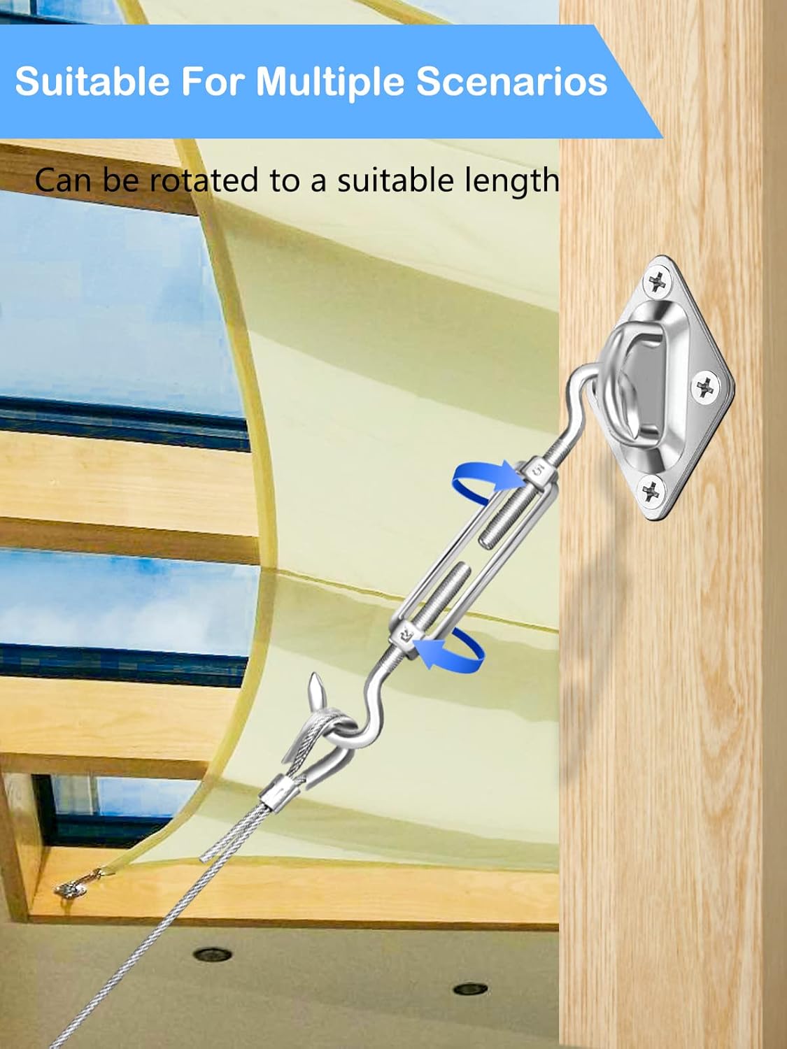 Kit de fixation d'auvent, Kit de matériel de voile d'ombrage avec câble métallique de 30 m, Kit de fixation de voile d'ombrage en acier inoxydable pou - 5