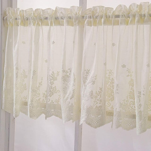 Zasłony tiulowe, zasłony tiulowe żakardowe, zasłony bistro w stylu rustykalnym, bez karnisza, beżowe (szer. 74 cm x wys. 90 cm)