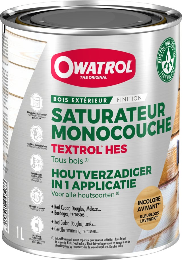 Textrol HES - Saturador monocapa con extracto seco alto - Owatrol Pro - 1 L Descolorido