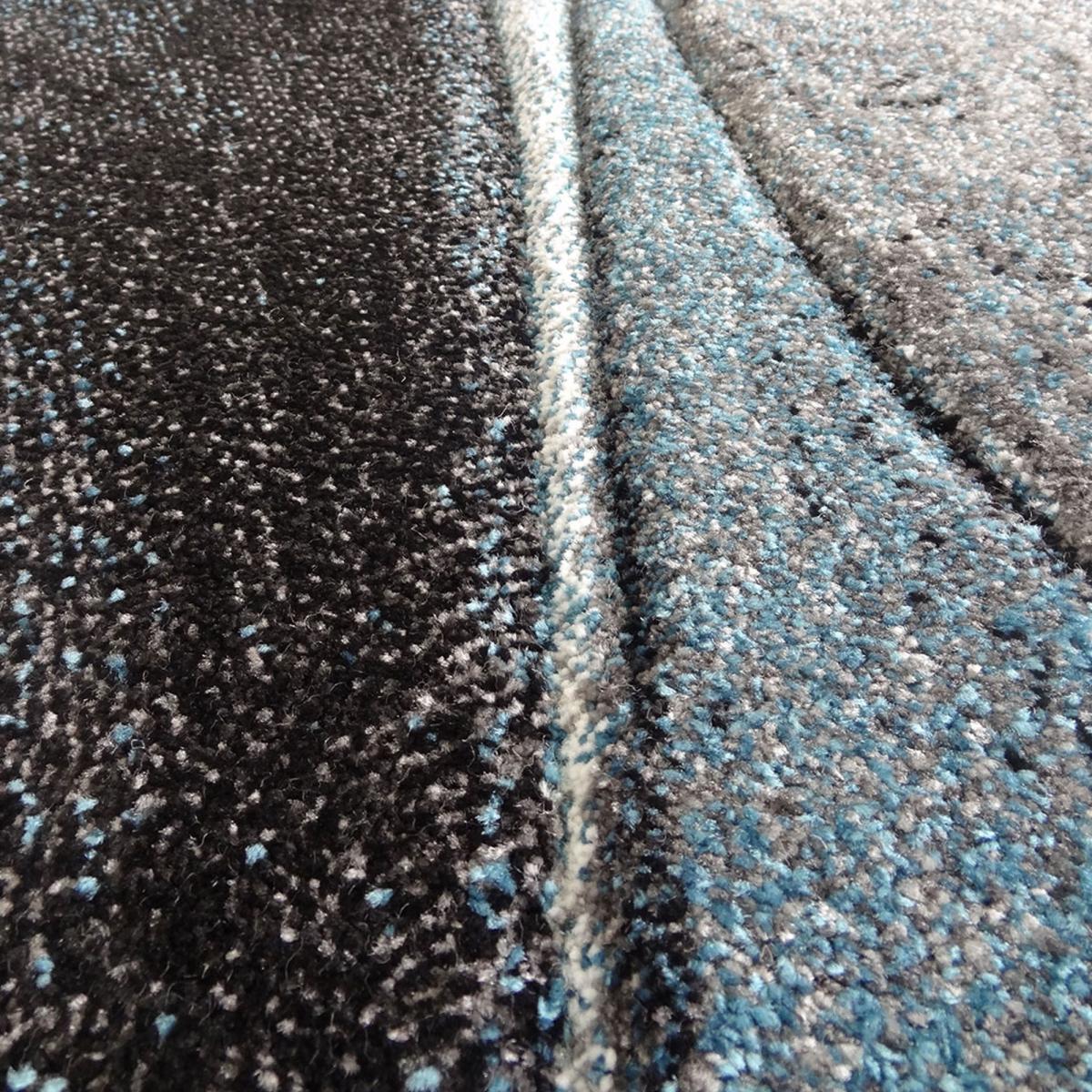 tapis salon 120x170 tissé bleu et gris rectangle motif géométrique LYN8 MADILA - 3