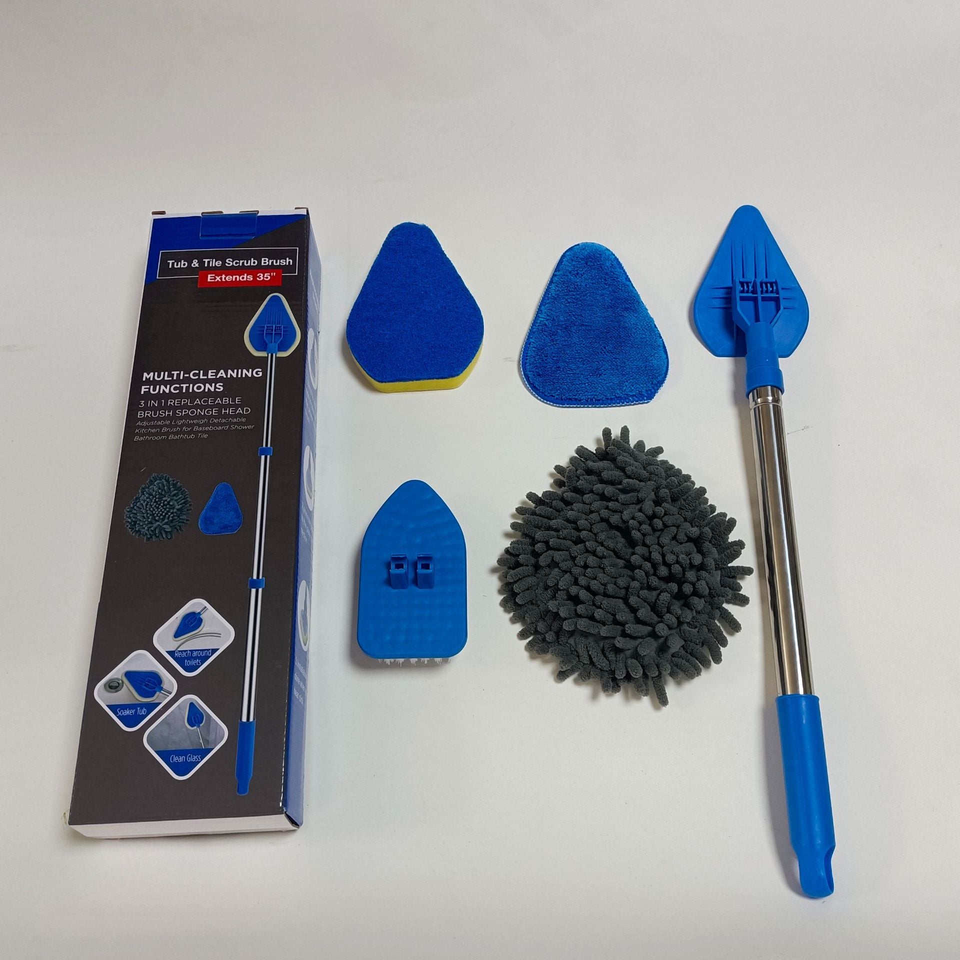 Brosse de nettoyage à long manche de 35 pouces pour le nettoyage du verre - extensible, avec têtes de rechange multifonctionnelles - 2