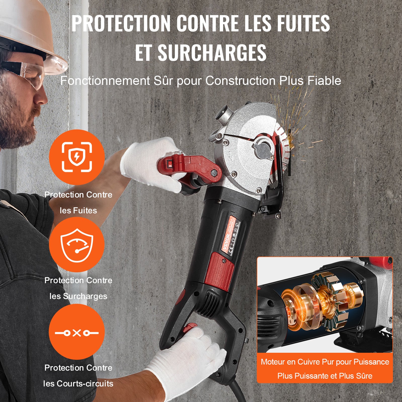 Rainureuse Murale Électrique SucceBuy 4800W 220V, Scie à Rainurer Béton et Brique Profondeur 34 mm avec 5 Disques, Machine de Découpe Multi-Matériaux - 4