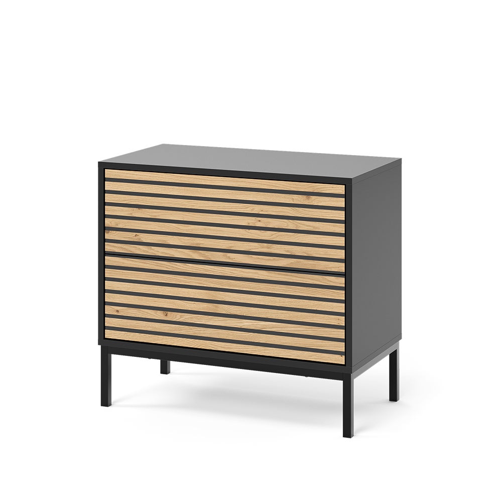 Vicco Stolik nocny Eliza, Złoty dąb power/antracyt, 66 x 60 cm z 2 szufladami