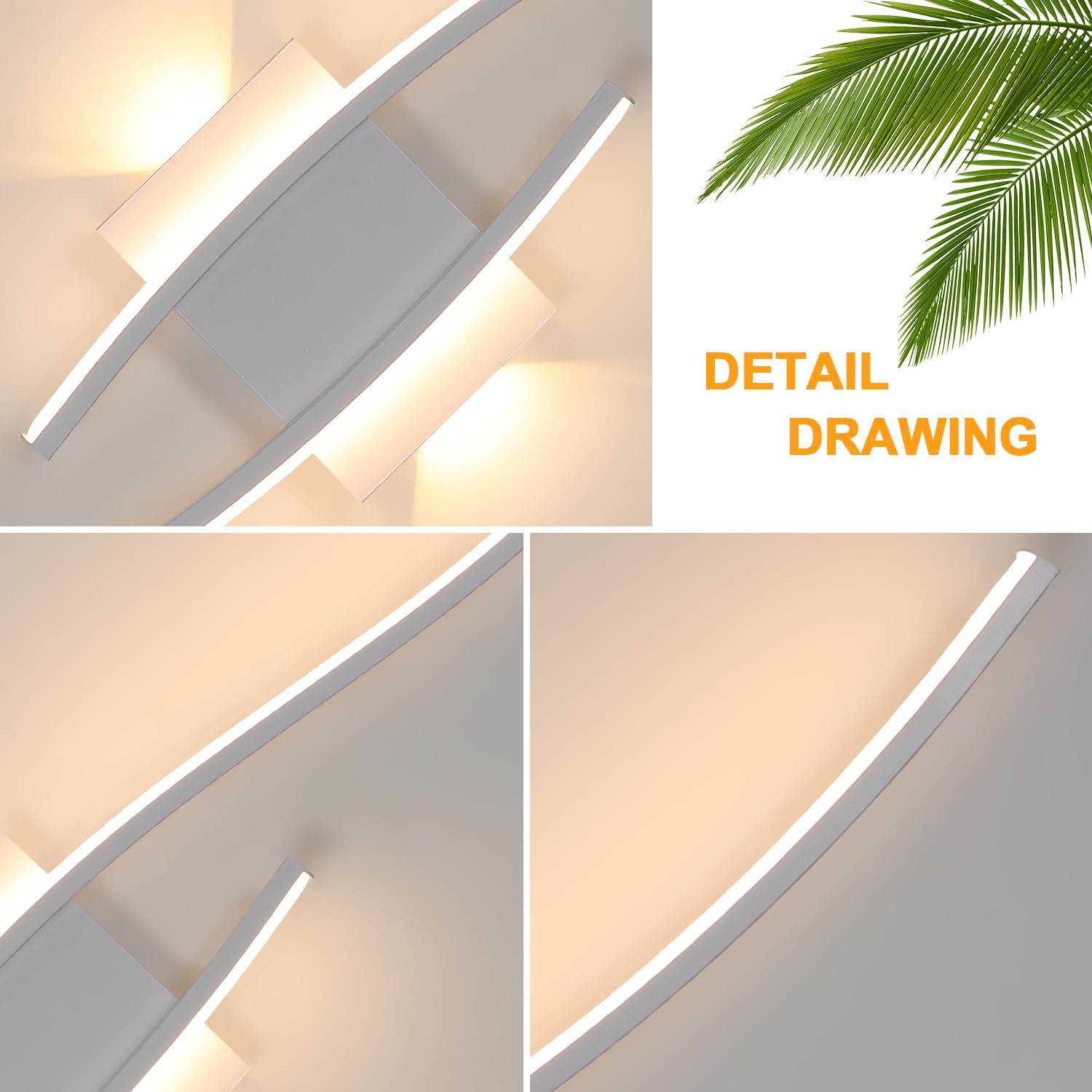 GOECO Applique da parete a LED 27W 3000LM per interni, applique da parete bianche moderne, per interni 3000K per camera da letto, soggiorno, corridoio - 3