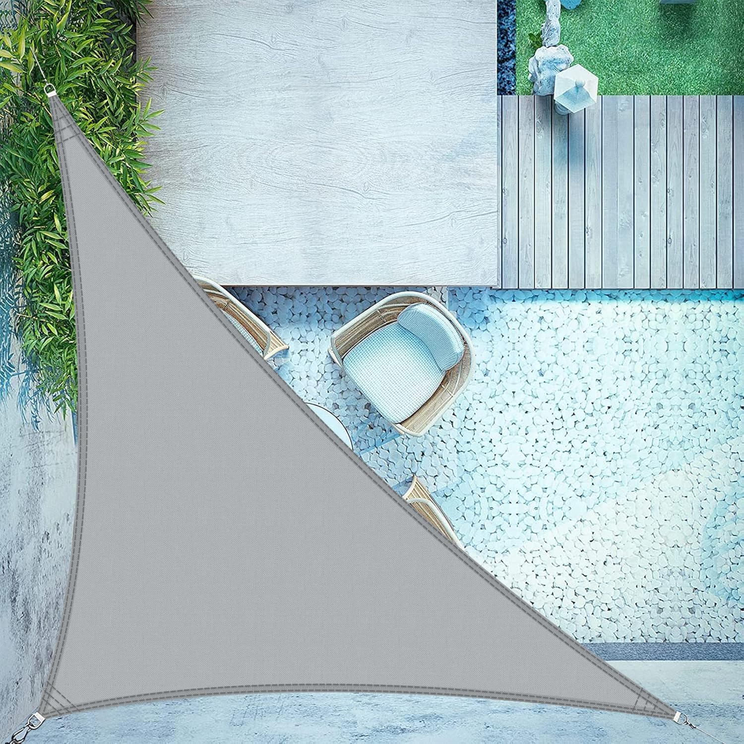 Żagiel przeciwsłoneczny trójkątny 3x3x4,3 m, wodoodporny, tkanina przeciwsłoneczna PES, szary, z 95% ochroną UV, do ogrodu i na taras